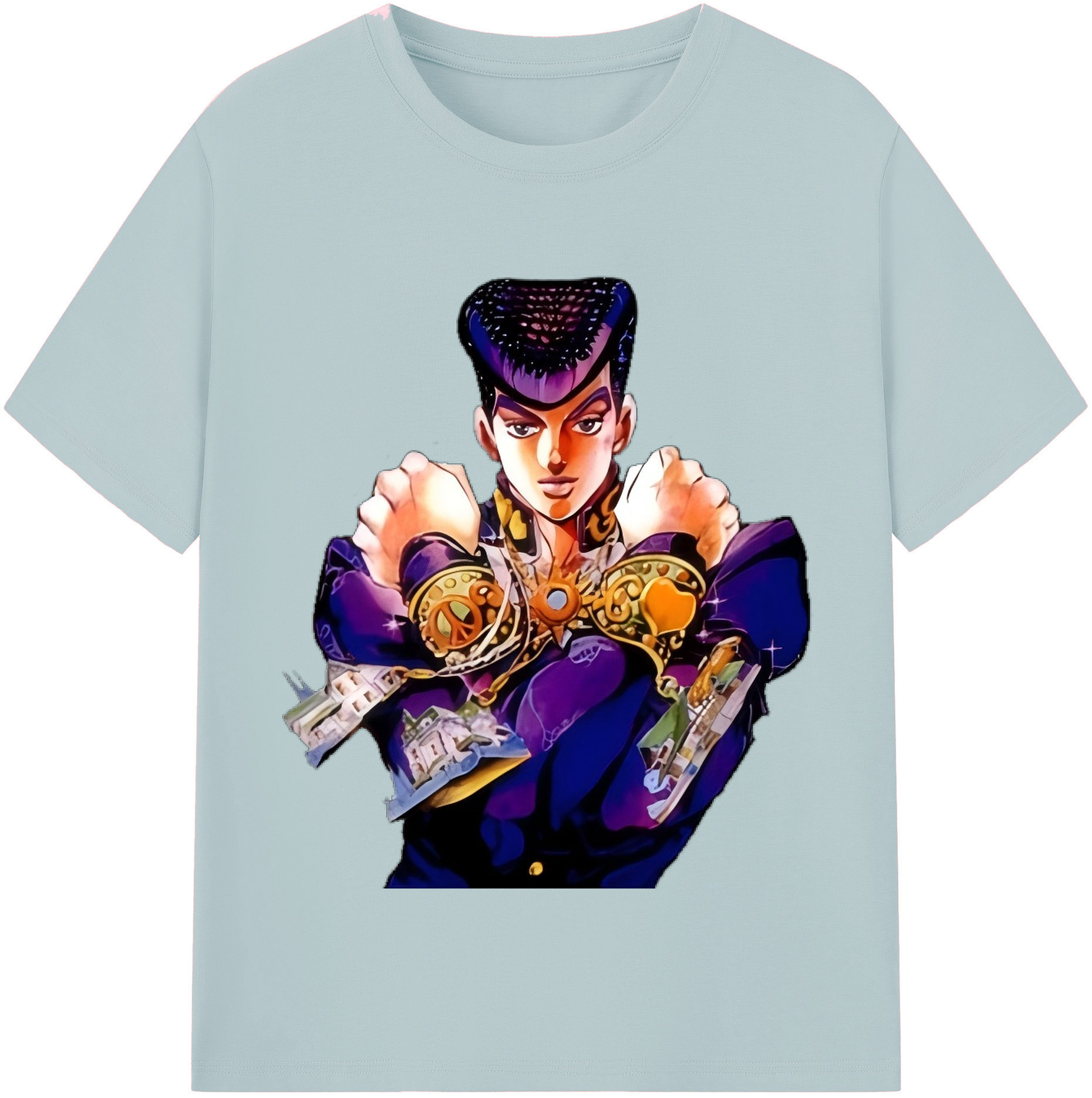（画像用） ジョジョの奇妙な冒険 ひがしかた じょうすけ JoJo's Bizarre Adventure Higashikata Josuke 綿100％半袖Tシャツ（フロントプリント）